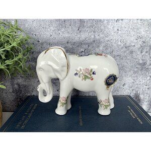Royal Tara Elephant Figurine Handcrafted Galway Ireland White Bone China Flowers
